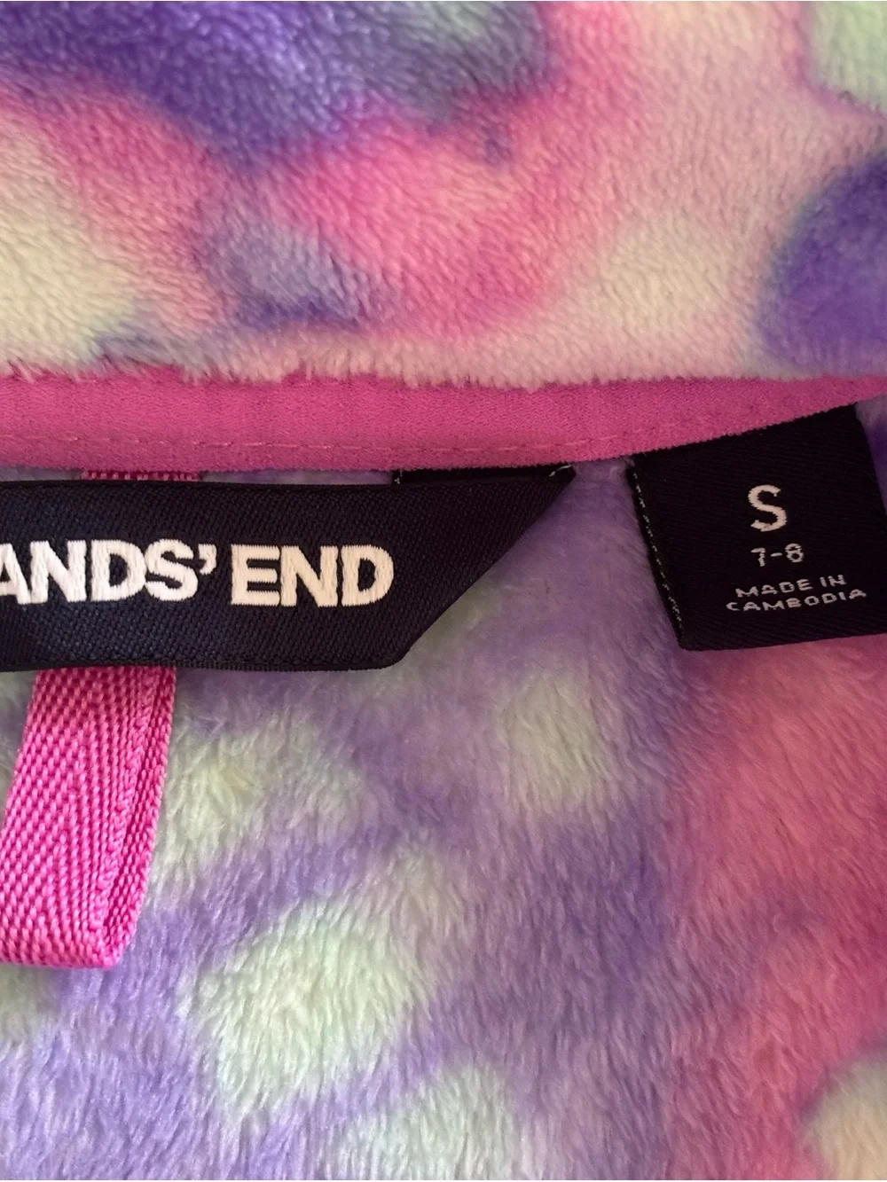 Lands' End Girls Tie-Dye Fleece Full Zip Vest w/ Pockets Purple Pink Sz S 7-8